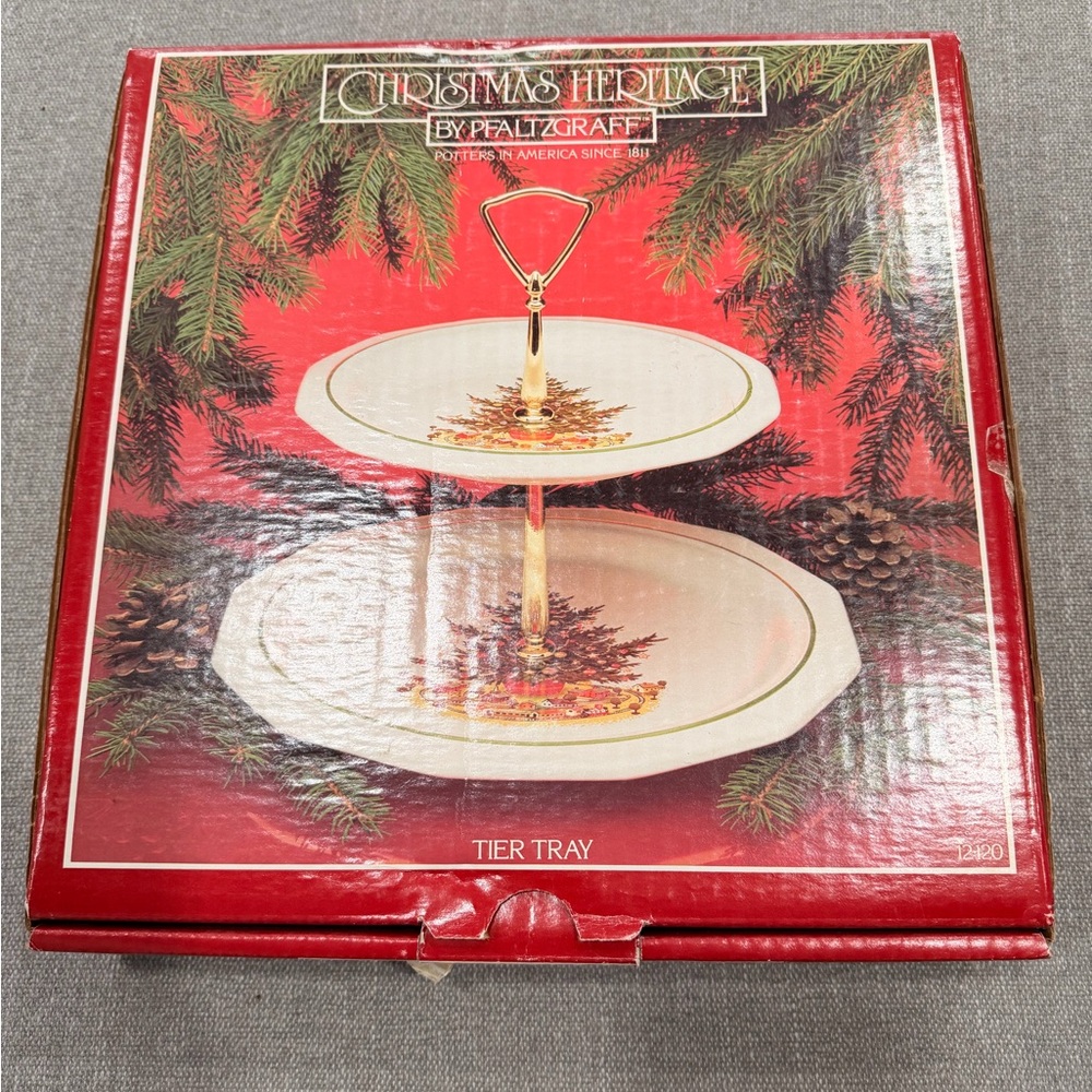 Pfaltzgraff Christmas Heritage Tiered Serving Tray 2 Tier Holiday Dessert Stand